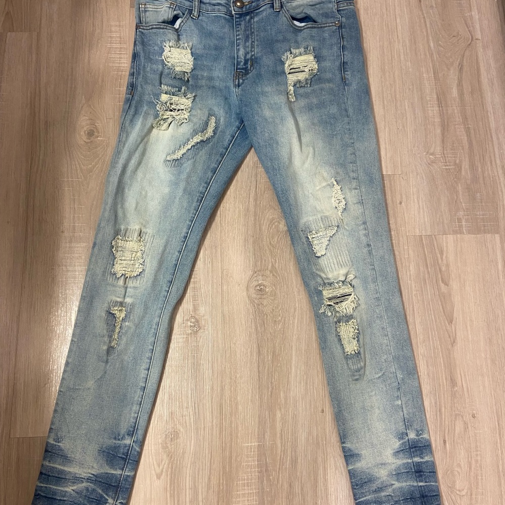 Men's REELISTIK NYC Distressed Skinny Jeans in Light Blue